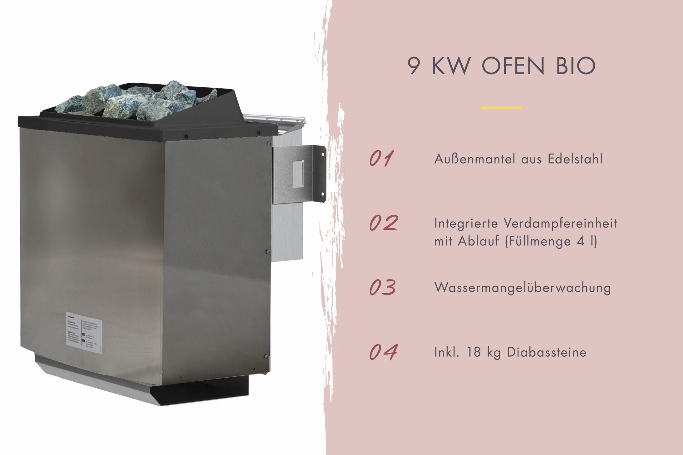 Innensauna Sande mit 9 kW Ofen BIO 9 und Huum Wifi Steuerung natur
