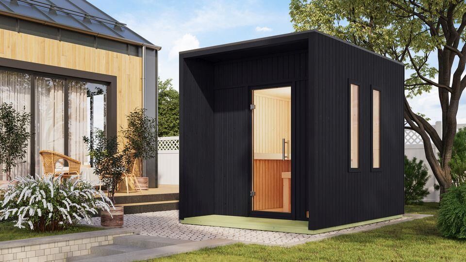 Aussenssauna Barne mit 9 kW Ofen FIN 9 und Huum Wifi Steuerung schwarz