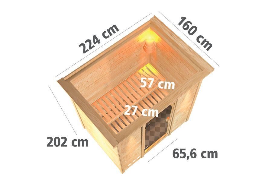 Innensauna Korven mit 9 kW Ofen FIN 9 und Huum Wifi Steuerung natur
