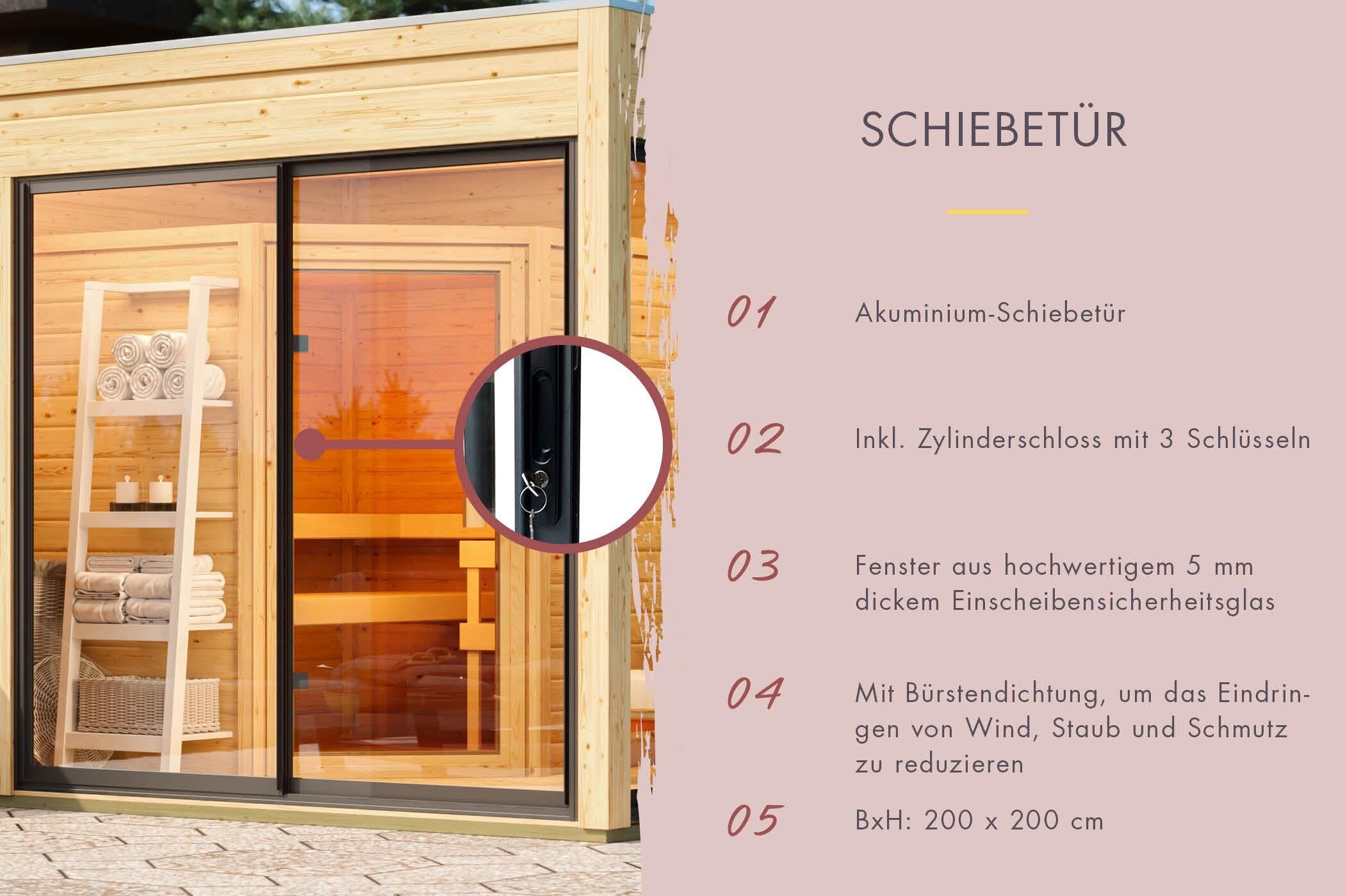 Aussenssauna Skagen mit 9 kW Ofen BIO 9 und Huum Wifi Steuerung schwarz